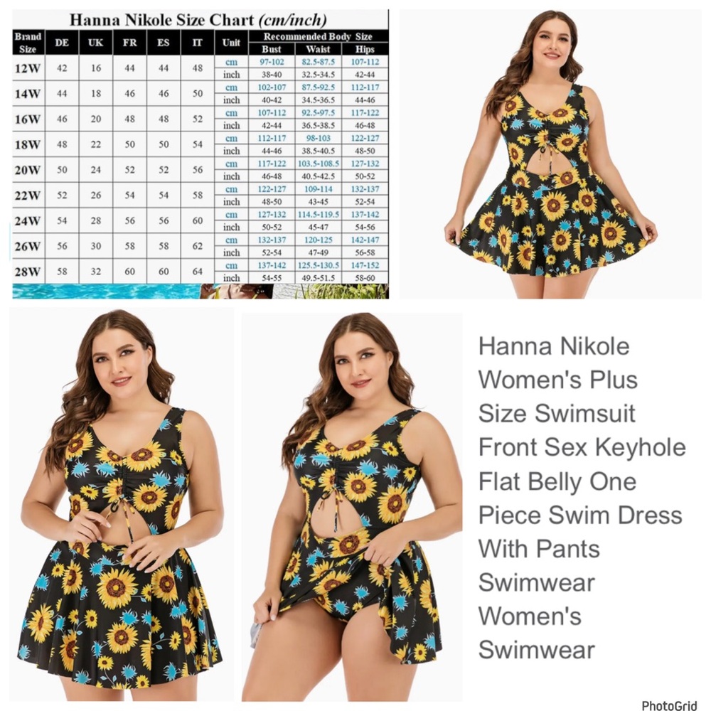 Hanna Nikole 24W plus size sunflower one piece Swimdress NWT